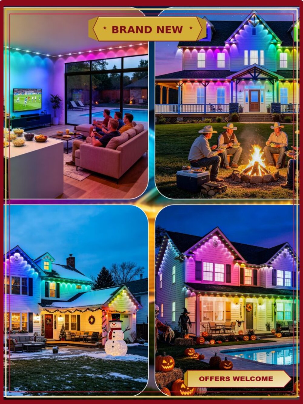 500FT Waterproof Permanent Outdoor Eave Lights Smart IC Color Changing String - Picture 3 of 6
